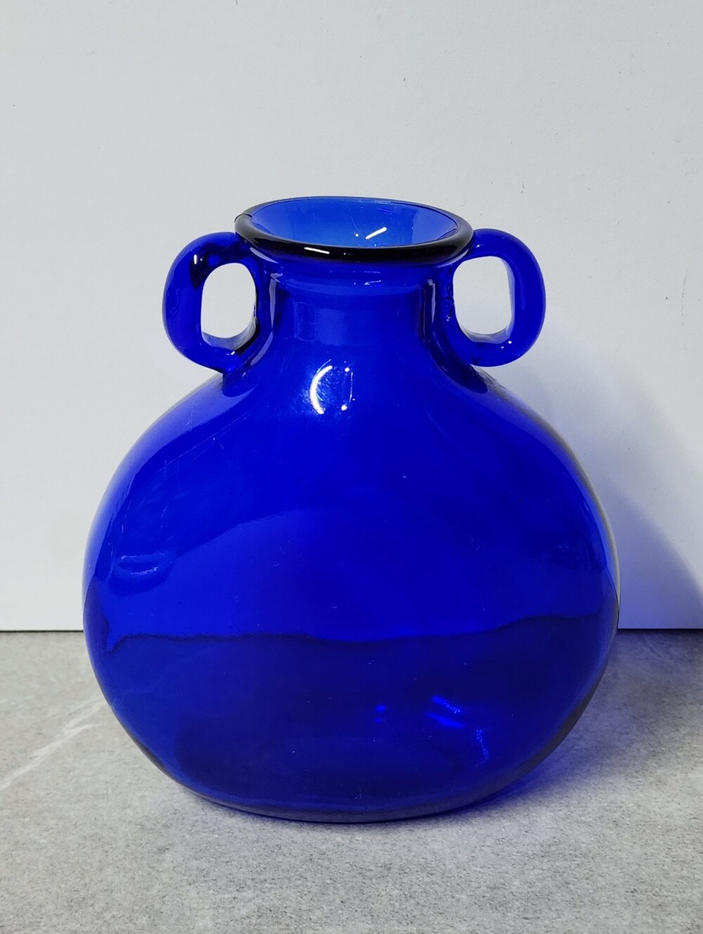 Cobalt Blue Decorative Glass Vase with Dual Loop Handles - Home Accents